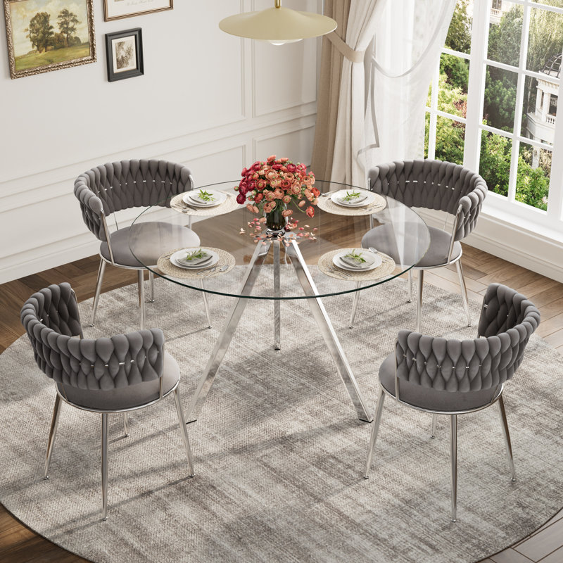Ensemble de salle à manger moderne avec chaise rembourrée, 29.5" H x 39" W x 39" D, Grey, Silver