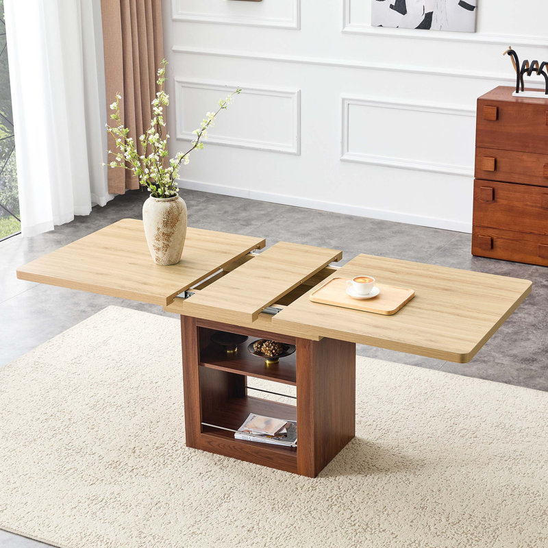 Table de salle à manger extensible rectangulaire avec mécanisme télescopique, tablettes de rangement spacieuses et conception ergonomique pour 4 à 8 personnes.