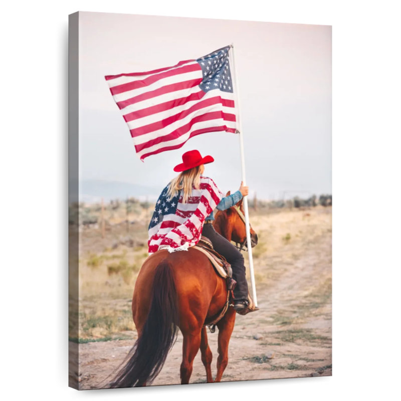 Mehar, patriotique, cow-boy à cheval, H 39 po x l 26 po
