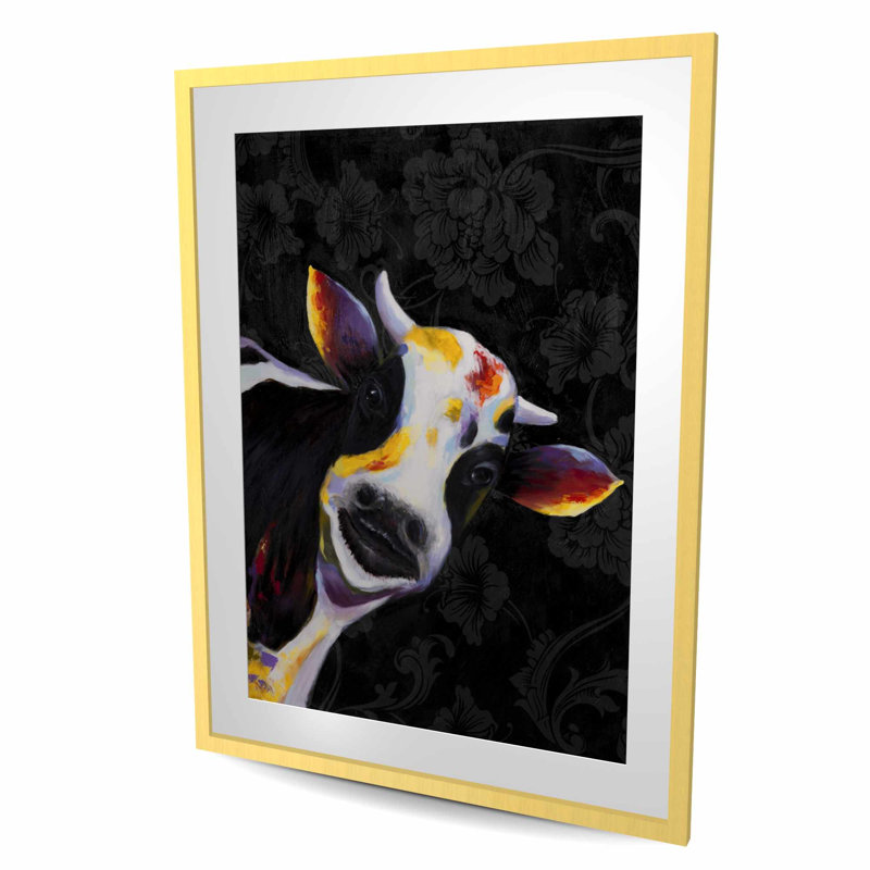 Drôle de vache - reproduction encadrée de fleurs blanches mat pour décoration intérieure, H 48 po x l 36 po