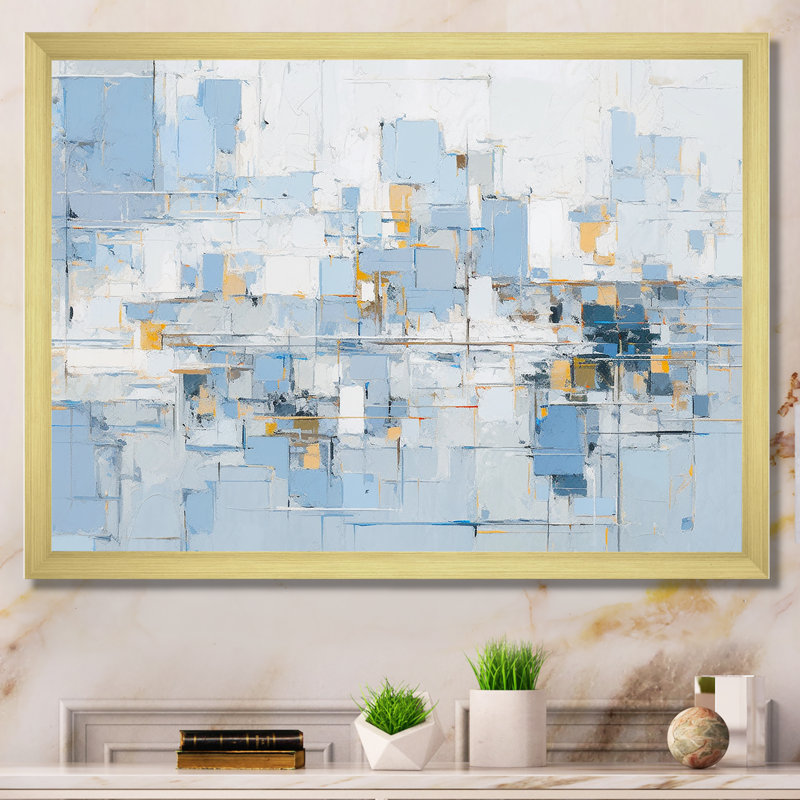 «Blue and White Abstract Quiet Reflections» sur impression sur toile, H 12 po x l 20 po x P 1 po, Cadre doré simple