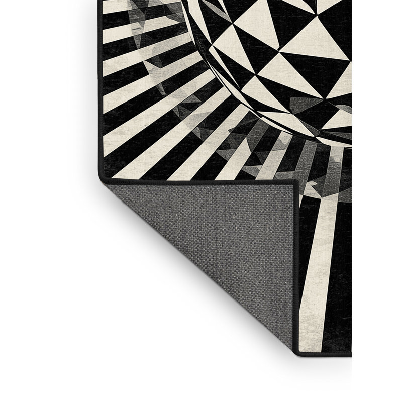 Soft Plush Dahill Modern & Contemporary Geometric Shapes Area Rug in Black – Black Binding, 5x7