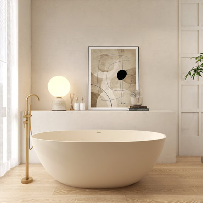 65''Solid Solid Surface Bathtub, Freestanding Soaking Bathtub