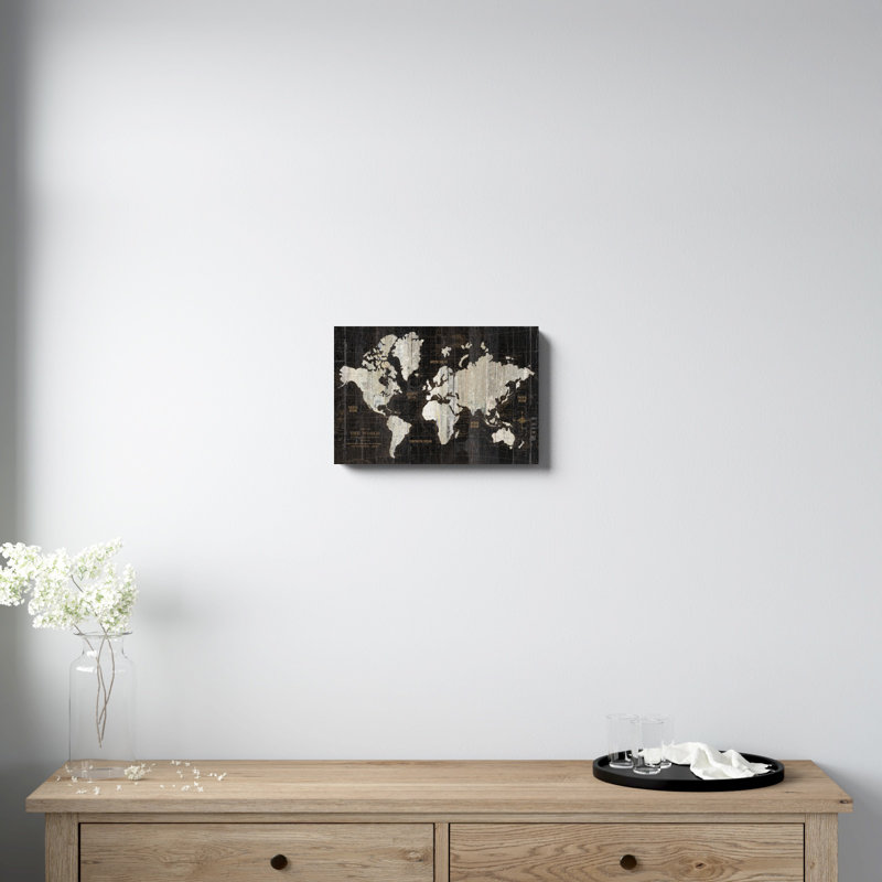 Carte du vieux monde - noir, H 12 po x l 18 po, Non, Toile tendue