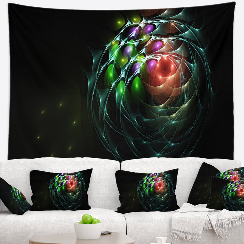 Tapisserie artful à motif fractal abstract green 3d, H 32 po x l 39 po