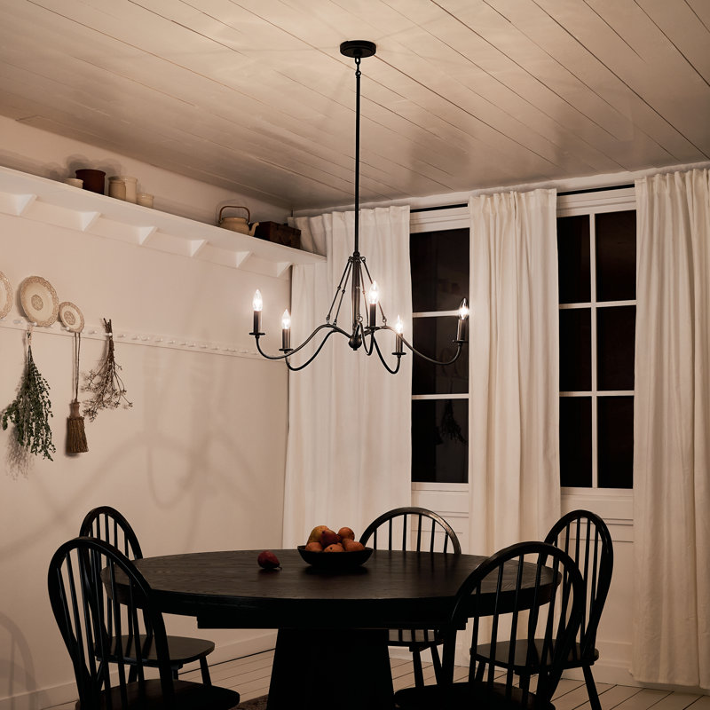 Lustre 5 lumières Freesia 31,2 pouces en fer enclume avec accents blancs, Noir texturé