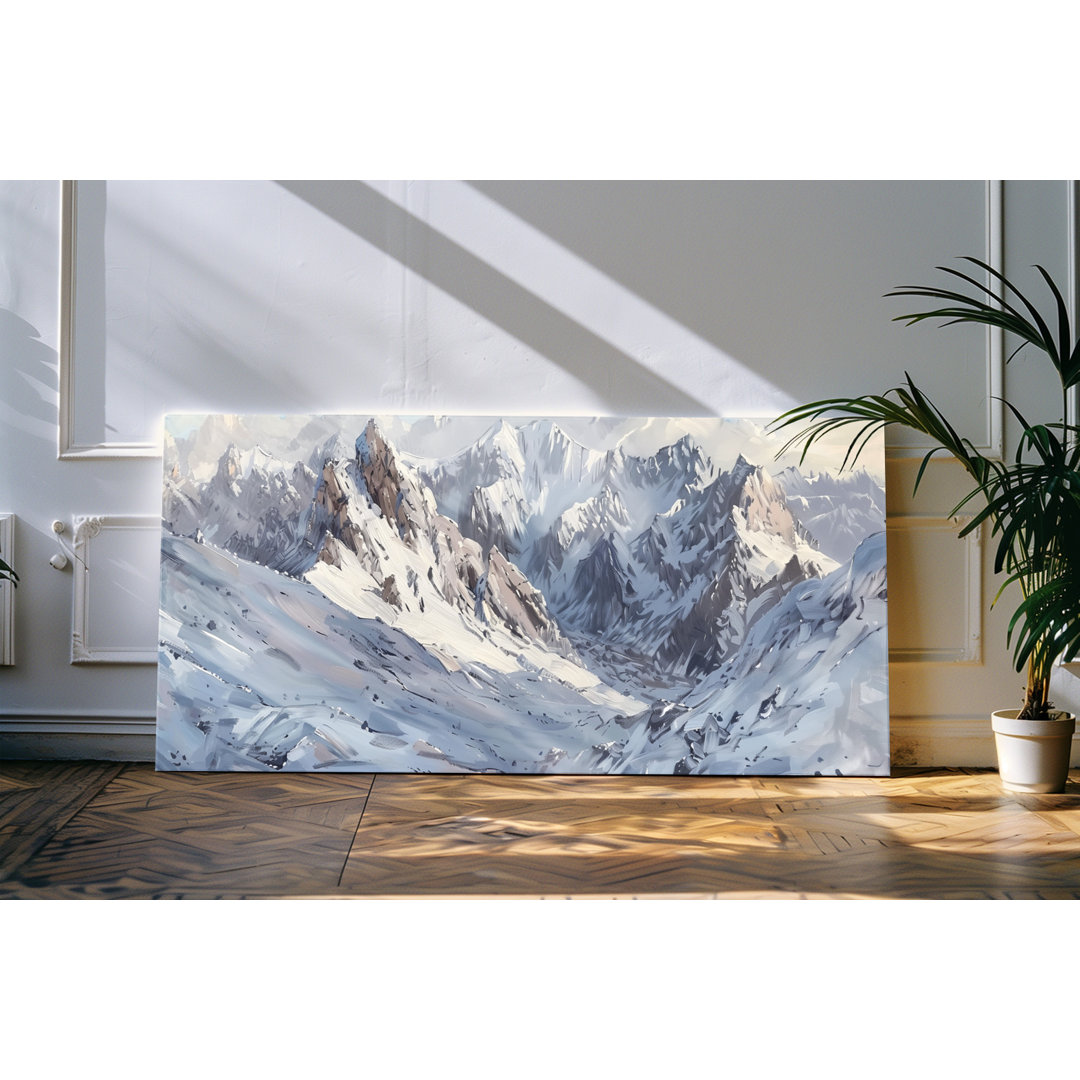 Gerahmtes Bild auf Leinwand 120x60cm Schnee Berge Natur Gebirge Gipfel Schneegipfel