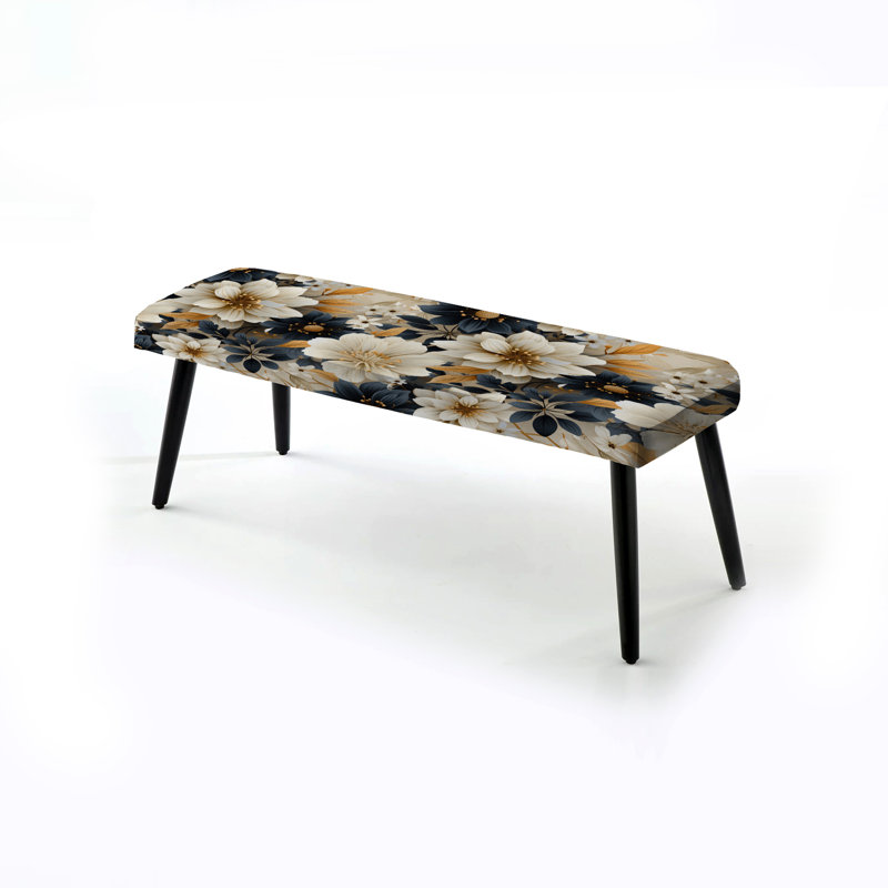 Banc bleu et beige à motif floral de chrysanthèmes