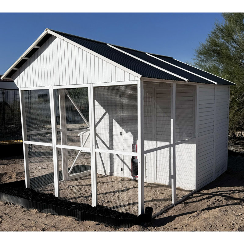 Zylina White Wooden Chicken Coop with Run and Nesting Bays