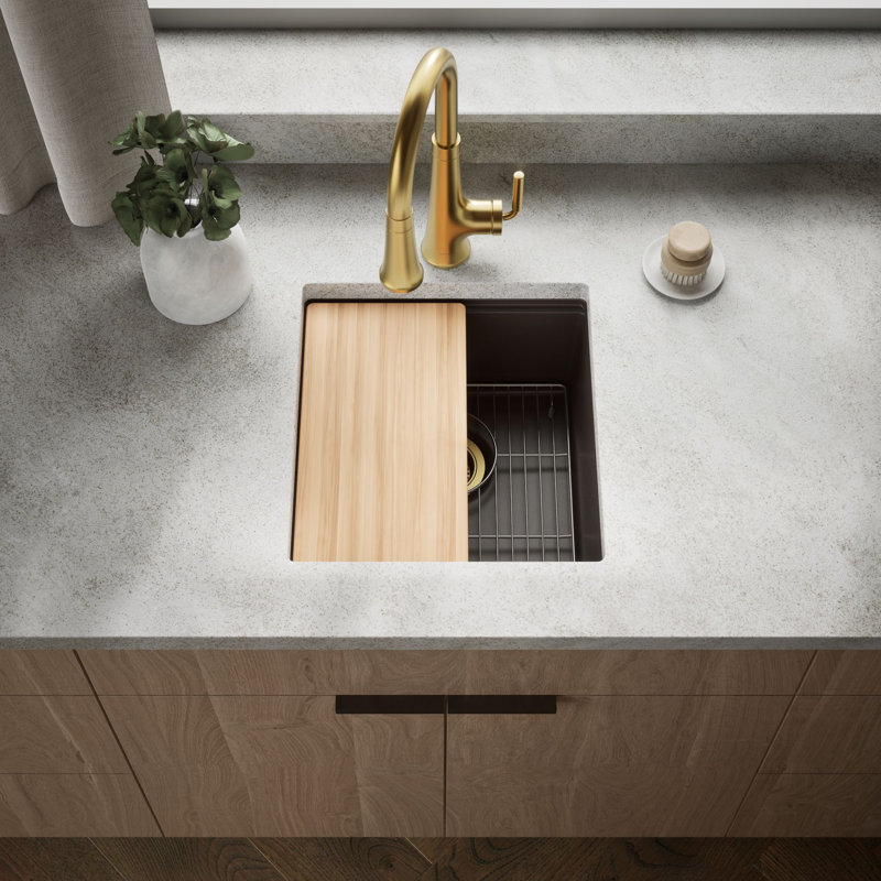 Billings Undermount Bar Sink With Accessories, Brown