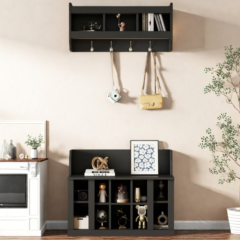 Campesina Hall Tree 35.4'' Wide with Bench and Shoe Storage, Black