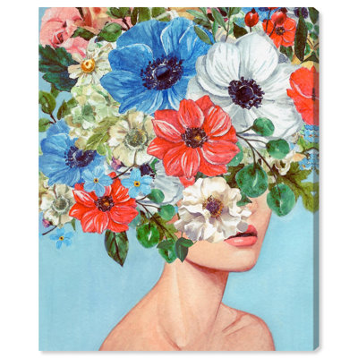 Colorful Floral Minded Girl Canvas Tropical Abstract Art by Art Remedy
