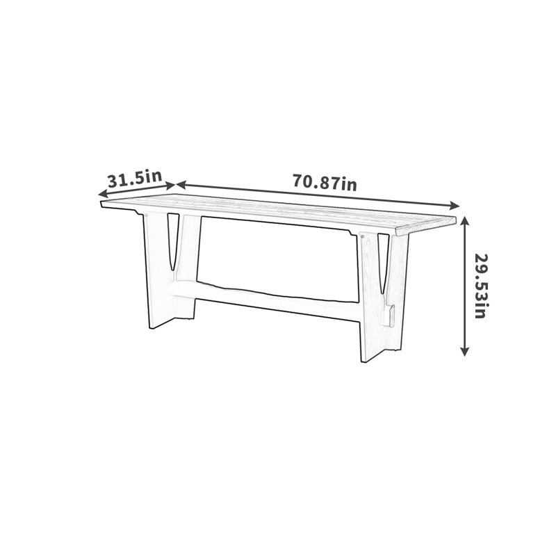 Longue table frêne noir carbonisé, H 29,53 po x L 70,87 po x l 31,5 po