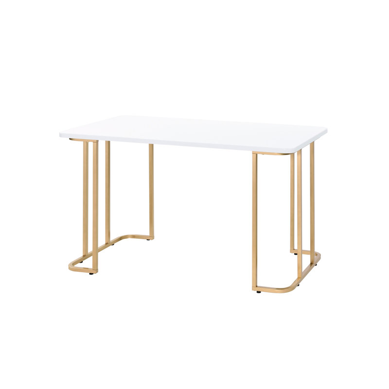Writing Desk White & Gold, Rectangular, Open Base Metal Square Tube, Composite Wood, 24" Deep X 48" Wide 31" High Rectangular With Gold Color, Synthetic 31