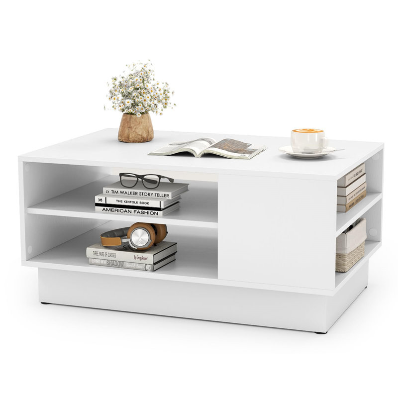 Pedestal Coffee Table with Storage, White