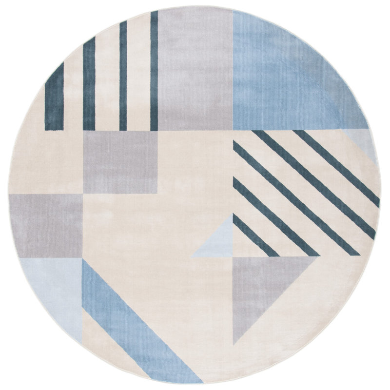 Tapis beige à motif géométrique Aslin, Rond 6 pi 7 po