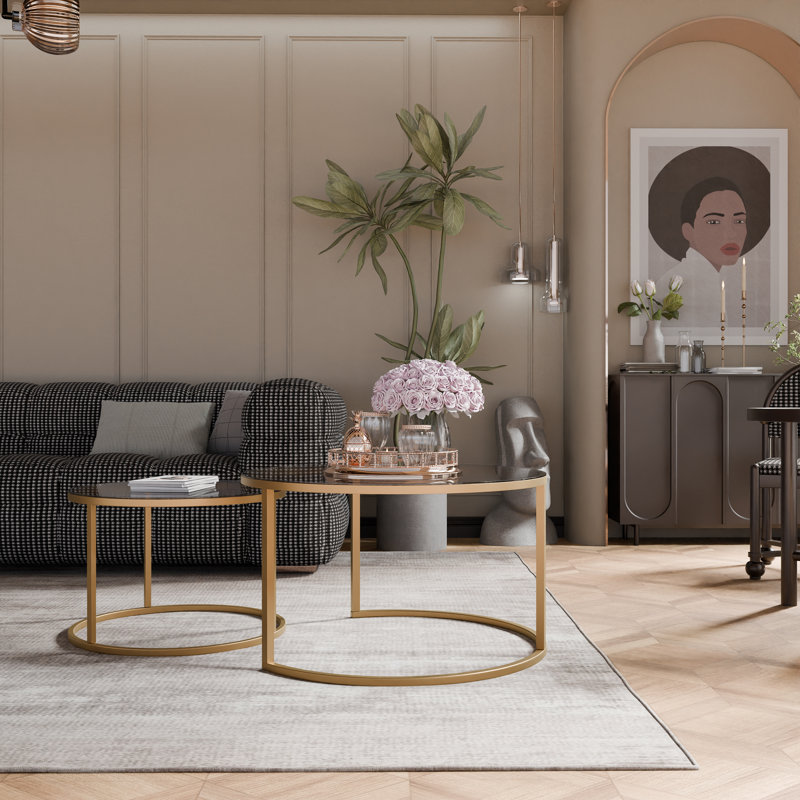 Coffee Table with Storage, 48cm. H x 80cm. L x 80cm. W, Smoked Glass, Gold
