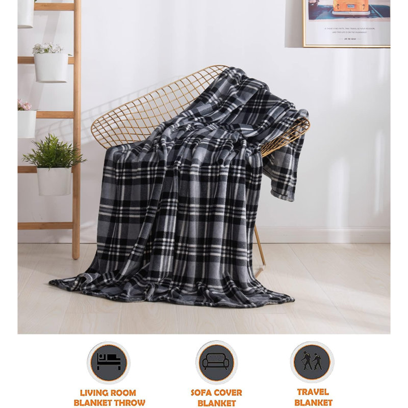 Gray Plaid Ultra-Soft Micro-Fleece Throw Blanket 50" x 60"