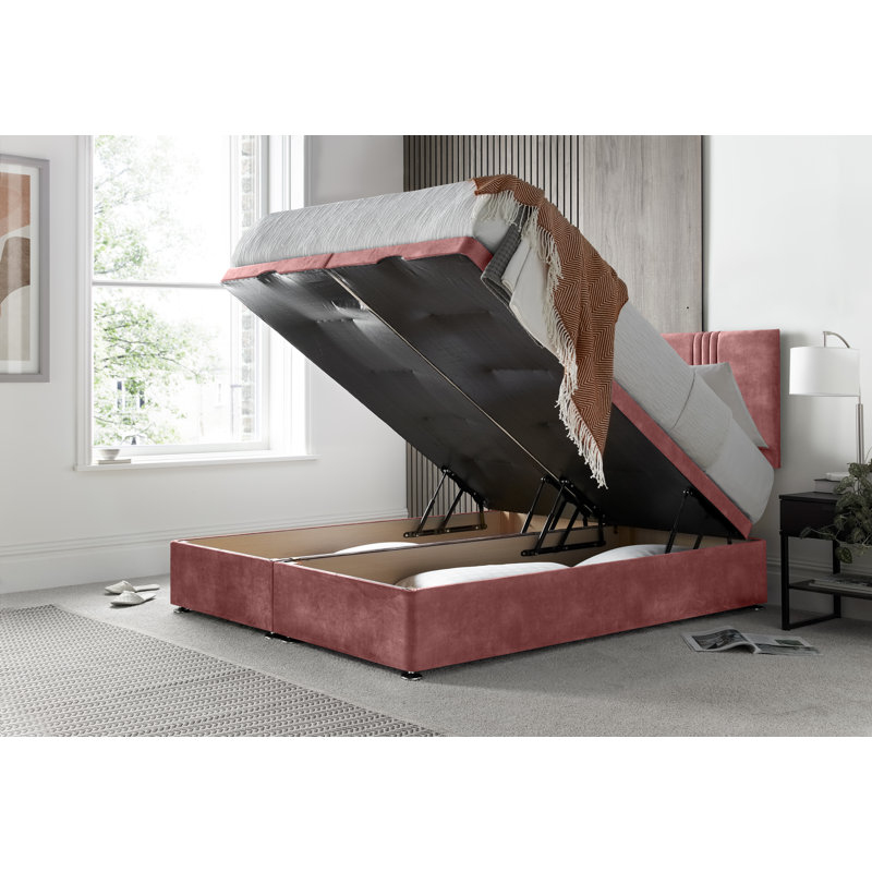 New Empire Conistan Upholstered Ottoman Storage Bed with Panel Headboard & Gas Lift, Single (3'), Pink