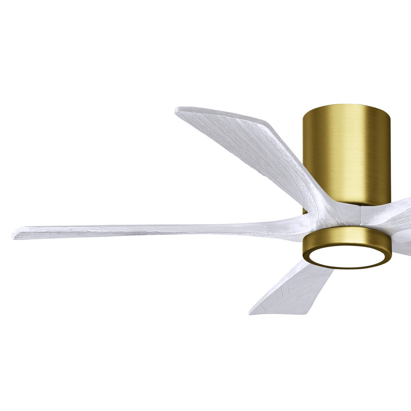 Irene Flushmount Light Kit 5 Blade LED Ceiling Fan, Matte White, Brushed Brass, 52"