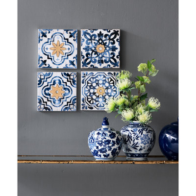 9.5X9.5" Wall Decor In Blue, White, Gold. Framed For Office. Suits Eclectic Interiors. 95% Fir Wood, 5% Paper. 5Lbs. 9.5Wx9.5Hx1.7D Chic Gold Decor, 9.5X9.5". Eye-Catching Accents Any Room. Fits