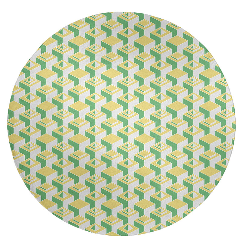 Tapis jaune/vert/beige skyscrapers, Rond 5 pi