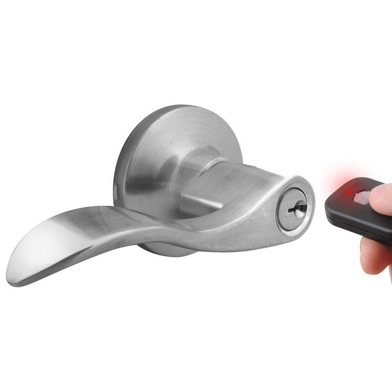 Poignée de porte d'entrée sans clé avec télécommande, Nickel satiné