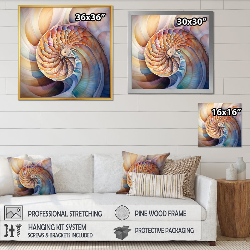 Seashell Symphony II sur impression sur toile, Cadre flottant blanc, H 30 po x l 30 po x P 1 po