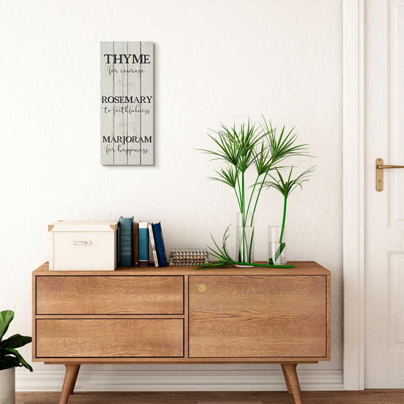 «Herb Kitchen Dining Room Wood Textured Word Design», impression sur toile, H 24 po x l 10 po, Toile tendue