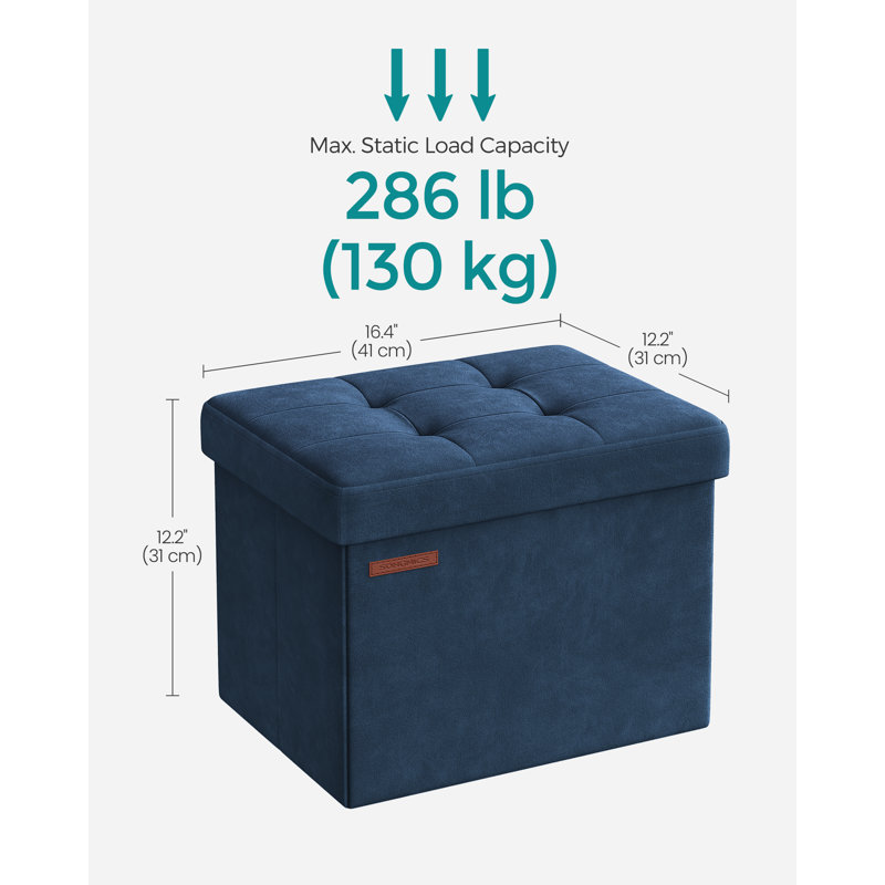 40cm Wide Velvet Tufted Rectangle Solid Colour Standard Ottoman with Storage, Blue
