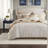 Luxurious Queen Bedding Set, Polyester Jacquard, Elegant Ivory Design