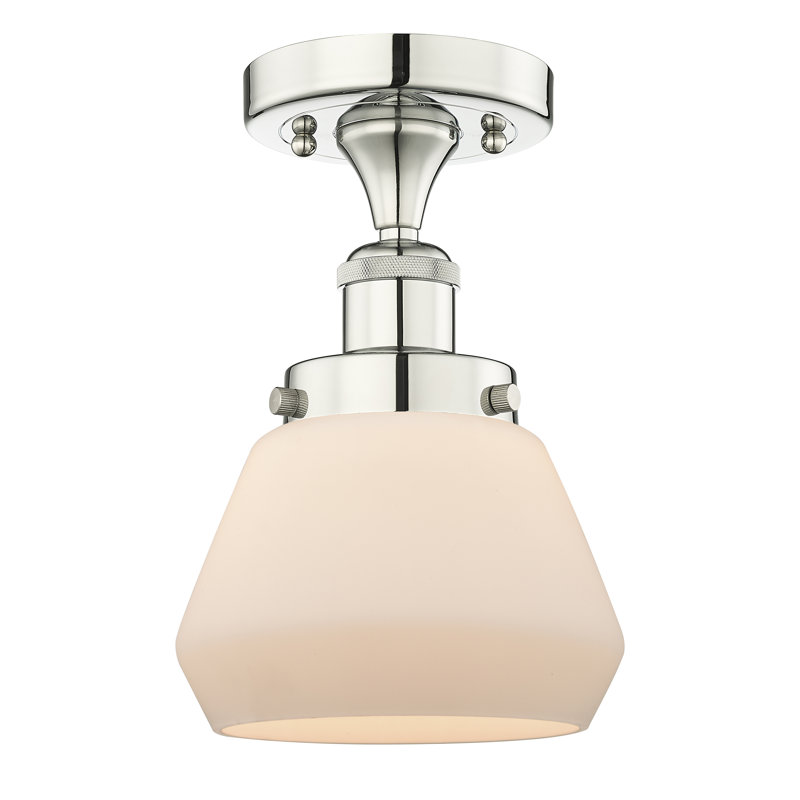 Plafonnier semi-encastré en verre Collymore, Blanc mat, Nickel poli