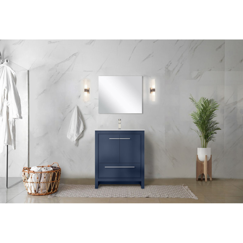 Meuble-lavabo bleu marine 30 po X P 20 po D, avec plateau en marbre de culture