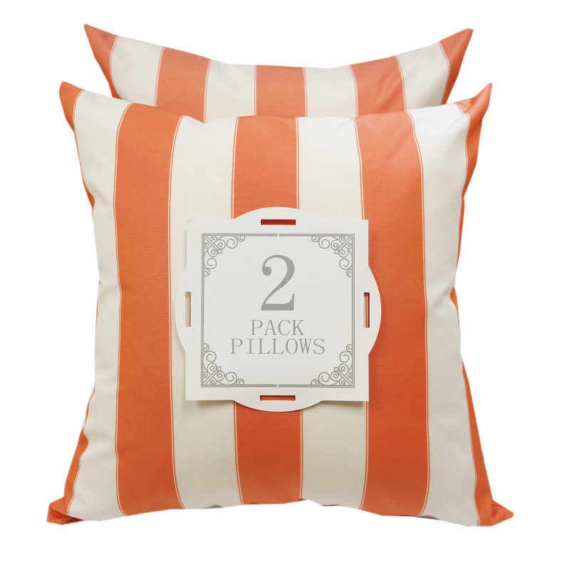 Striped Outdoor Reversible Throw Pillow, Orange, 14" x 20"
