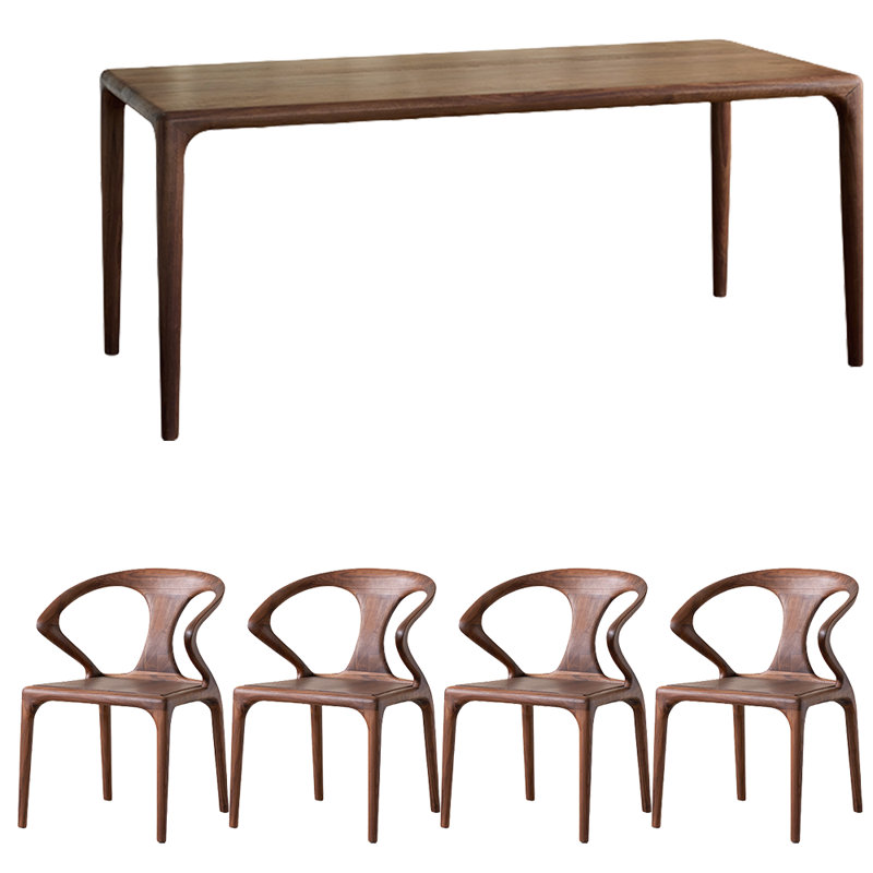 Black Walnut Dining Table Set, 29.5"H x 63"L x 31.5"W