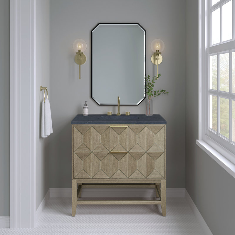 Emmeline 36'' W Single Vanity, Charcoal Soapstone, 8" Widespread, Pebble Oak
