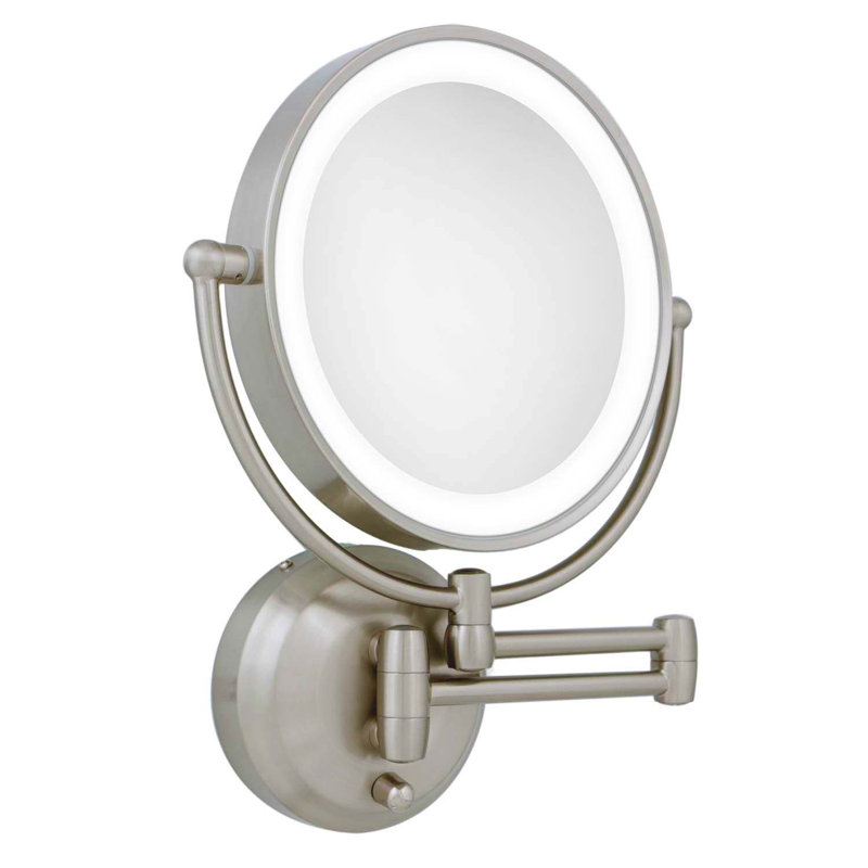 Miroir de beauté mural à double grossissement sans fil avec éclairage DEL 5X / 1X, nickel satiné