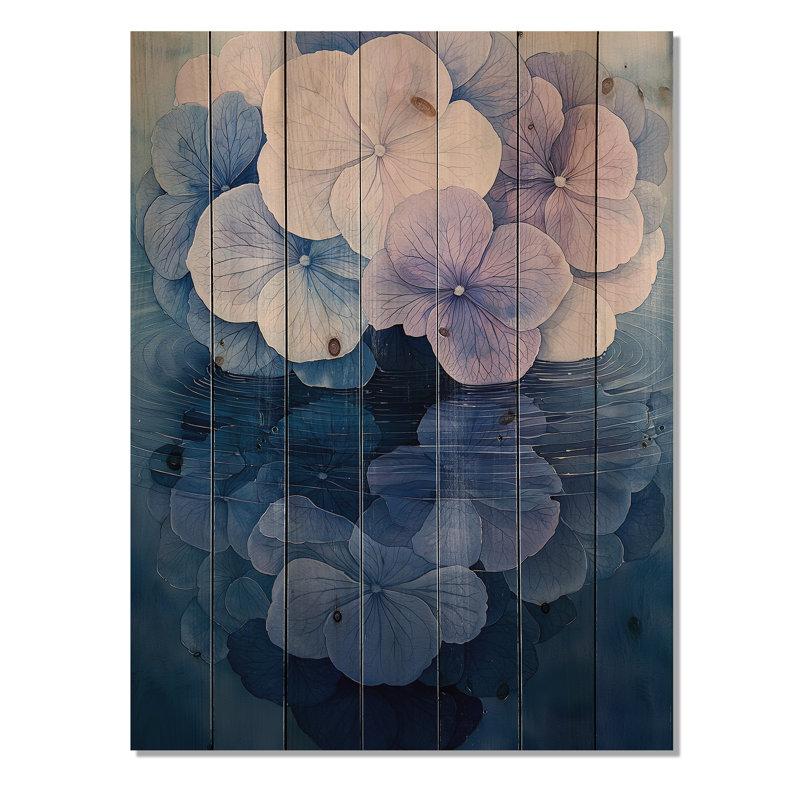 Hydrangea Ripple Effect - Hydrangea Wood Wall Art - On Natural Pine Wood, 32" H x 24" W x 0.78" D