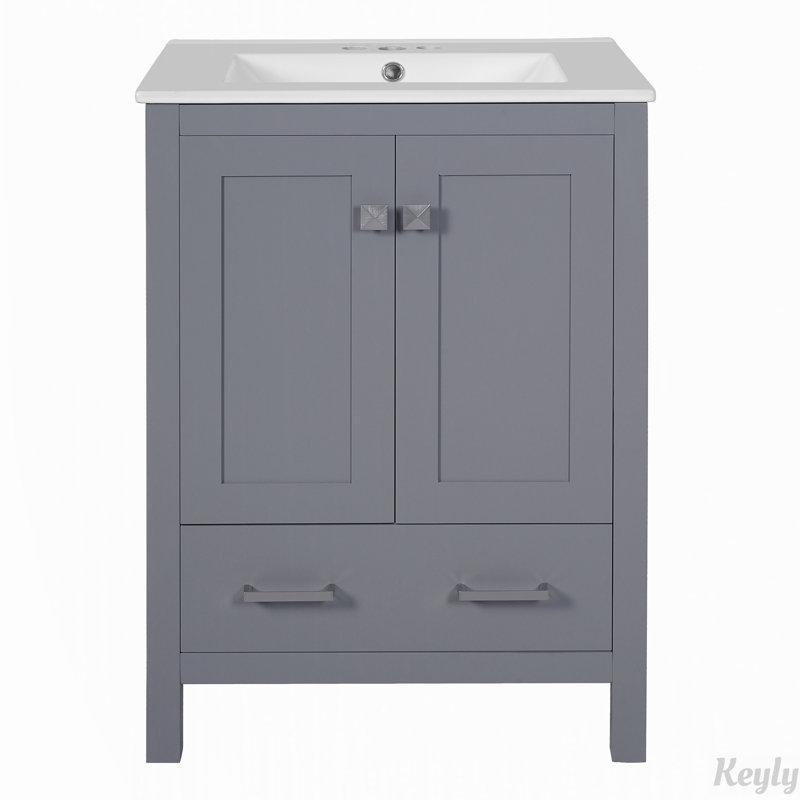 Meuble-lavabo de 48 pouces avec lavabo encastré intégré, tiroir divisé, Gris