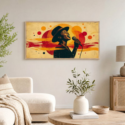 Woman Singer With Microphone In Retro Style Canvas Wall Art
