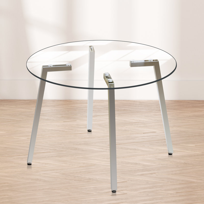 Allisandra Round Unfinished Glass Top Metal Base Dining Table, Silver