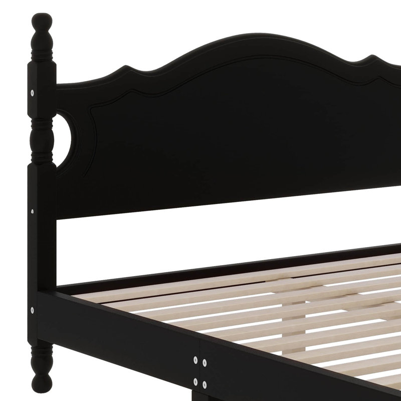 Base de lit plateforme en bois durable, Noir, Lit double