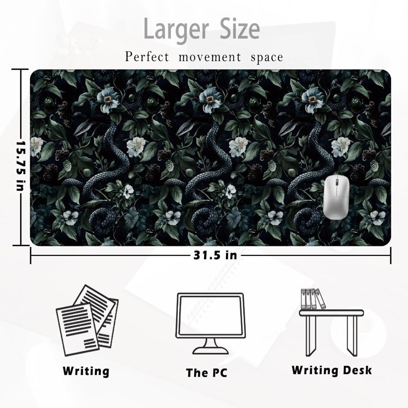 Grand tapis de souris serpent vert botanique foncé foncé 11,87 po x 27,56 po, Acadia Moody Witchy