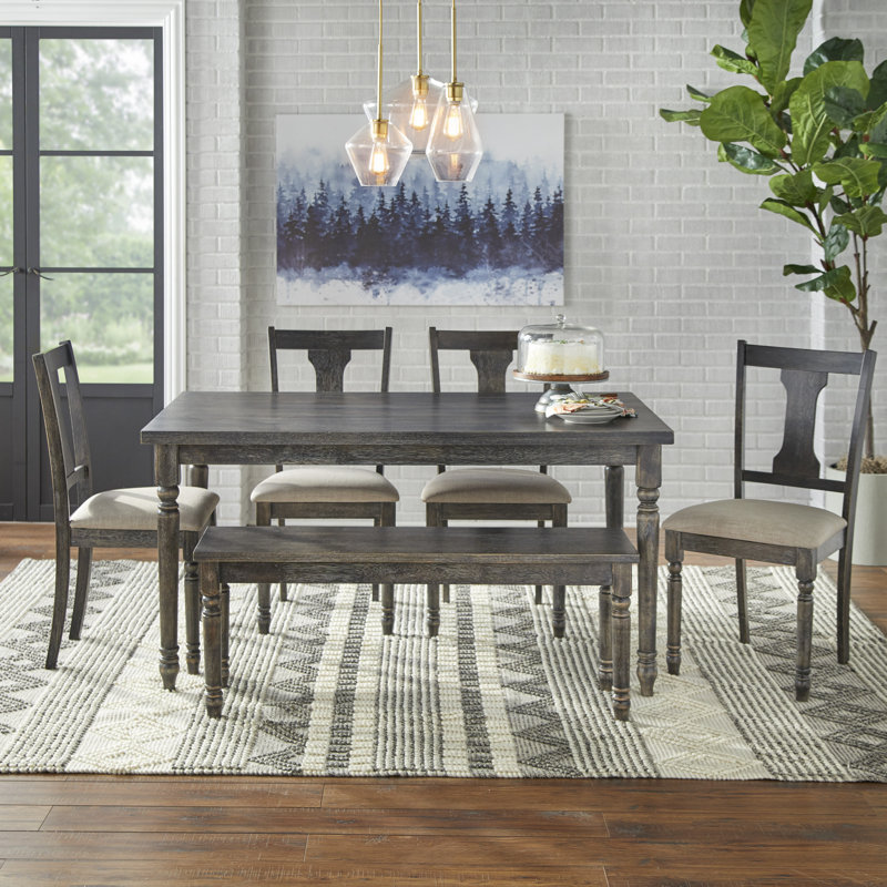6 - Person Four Leg Dining Set, Weathered Gray