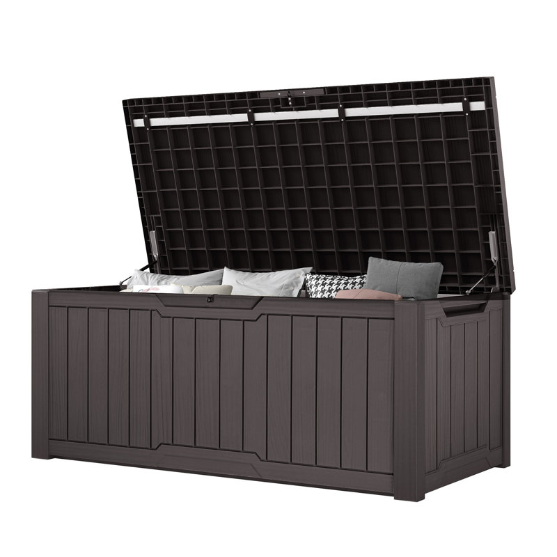 450L Lockable Garden Storage Box,Large Deck Box, Brown