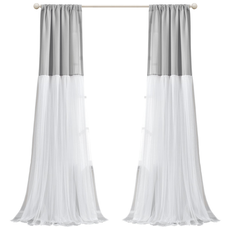 Semi Sheer Curtain Pair, Light Gray/White