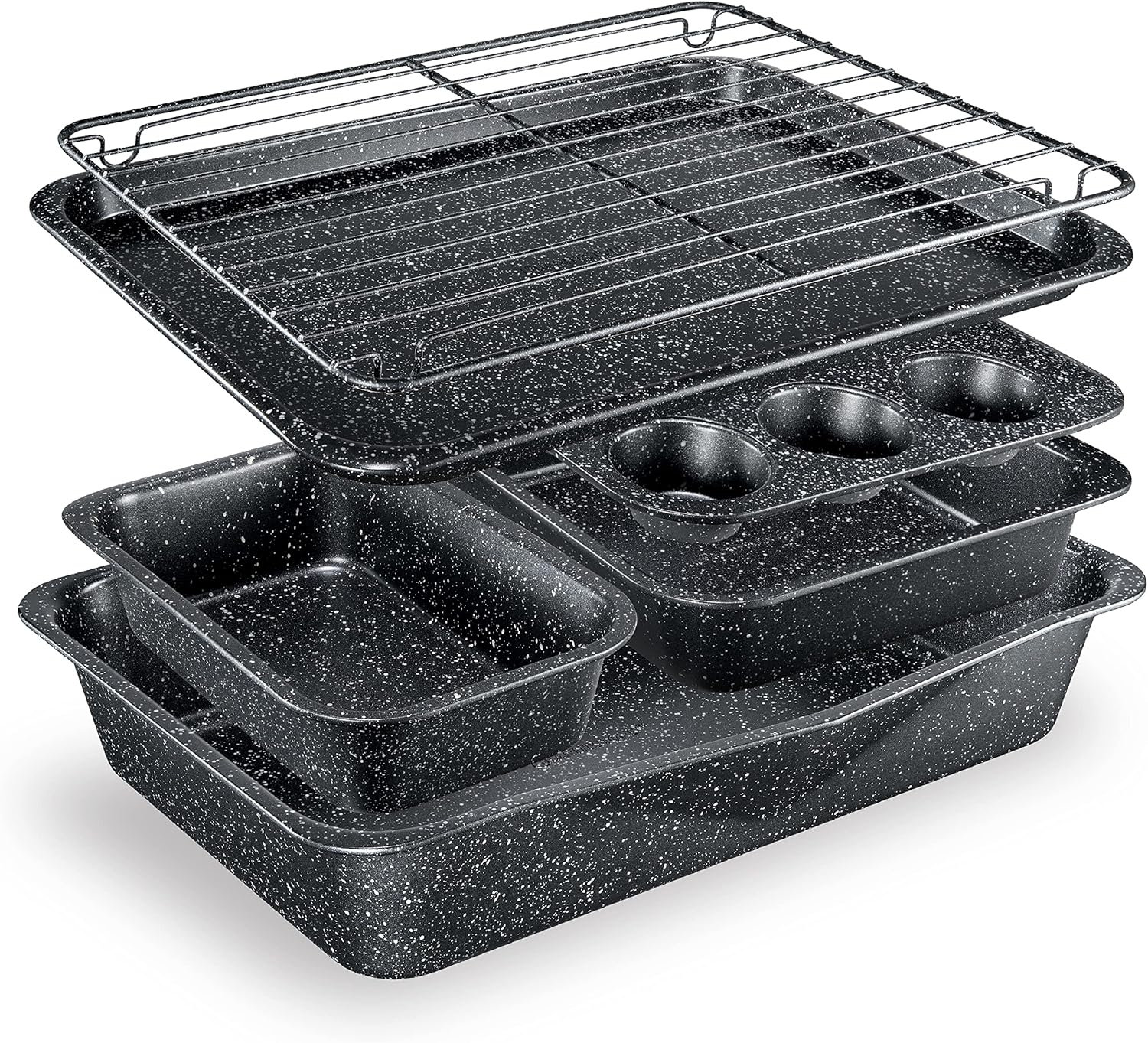 NutriChef Set De 3 Plaques De Cuisson En Acier Au Carbone Bleu - Plaques à Pâtisserie Antiadhésives Avec Poignées En Silicone, Empilables Et Faciles à Nettoyer
