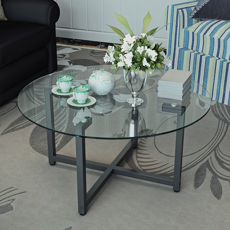 Round Glass+ Leg Coffee Table, Clear Coffee Table,modern Side Center Tables,modern coffee table,cocktail table, Transparent