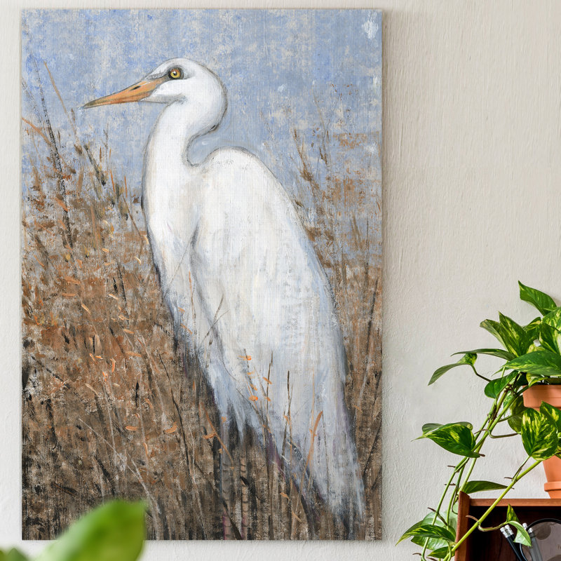 « White Heron II », reproduction d’art sur toile tendue, H 18 po x l 12 po x P 1,5 po