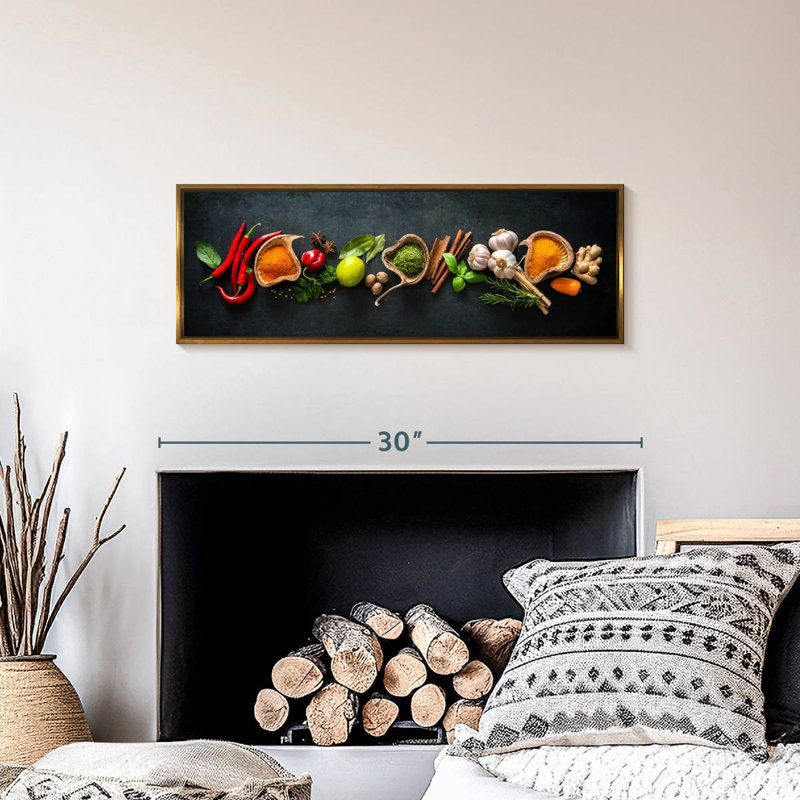 Épices pour cuisiner, Cadre flottant doré, 28 po x 10 po